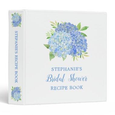 Bridal Shower Recipe Blue Hydrangea Floral 3 Ring Binder