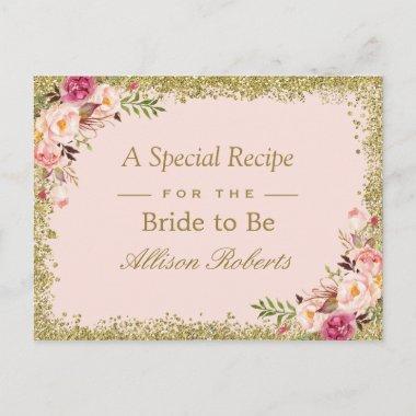 Bridal Shower Recipe Blush Gold Glitters Floral PostInvitations