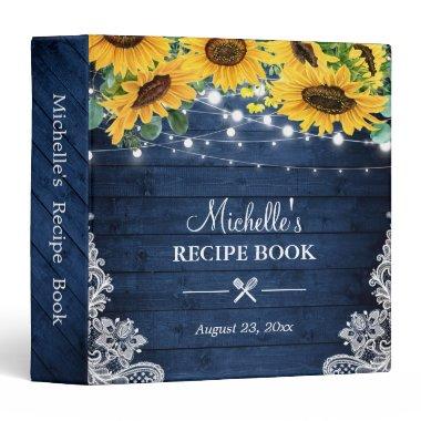 Bridal Shower Recipe Book Rustic Navy Sunflowers 3 Ring Binder
