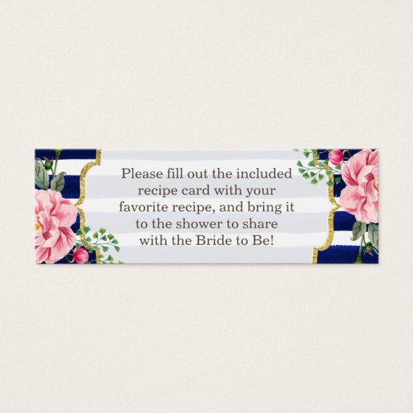 Bridal Shower Recipe Invitations Poem Floral Navy Stripes