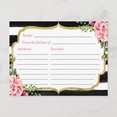Bridal Shower Recipe Invitations Watercolor Floral Stripe