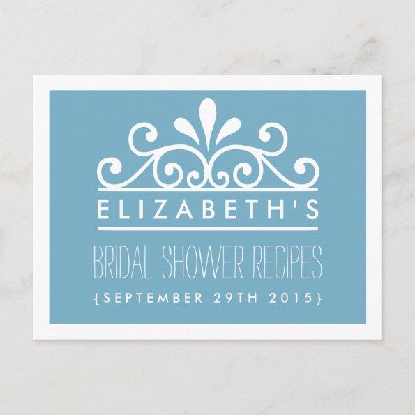Bridal Shower Recipe Invitations Blue Tiara