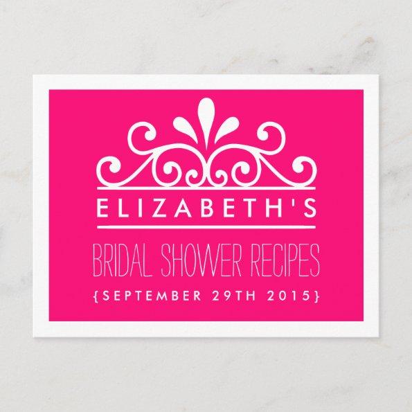 Bridal Shower Recipe Invitations Pink Tiara