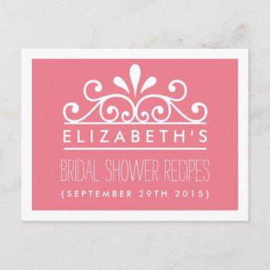 Bridal Shower Recipe Invitations Pink Tiara