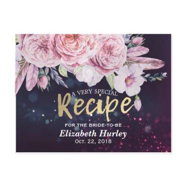 Bridal Shower Recipe Floral Feather Purple Lights Invitation PostInvitations