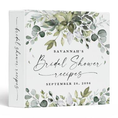 Bridal Shower Recipe Greenery Watercolor Keepsake 3 Ring Binder