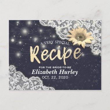 Bridal Shower Recipe Lace Sunflowers String Lights Invitation PostInvitations