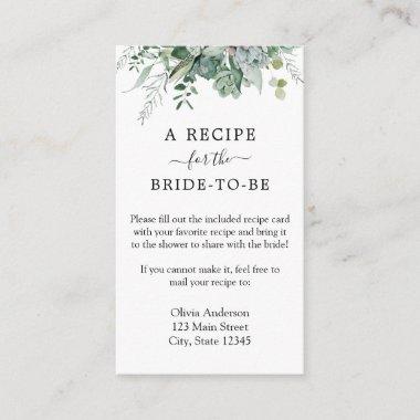 Bridal Shower Recipe Request Enclosure Invitations