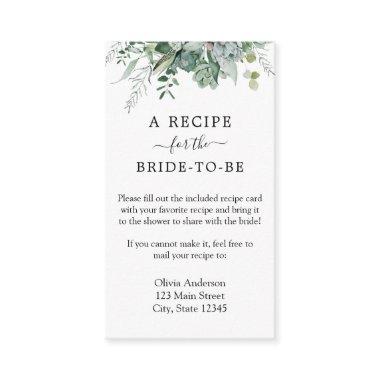 Bridal Shower Recipe Request Enclosure Invitations