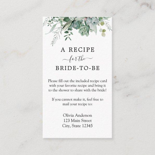 Bridal Shower Recipe Request Enclosure Invitations