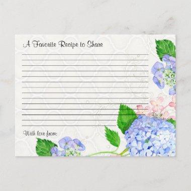 Bridal Shower Recipe Share Blue Hydrangea Floral PostInvitations