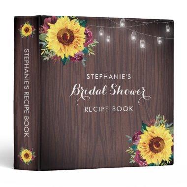 Bridal Shower Recipe Sunflower Burgundy Jars Wood 3 Ring Binder