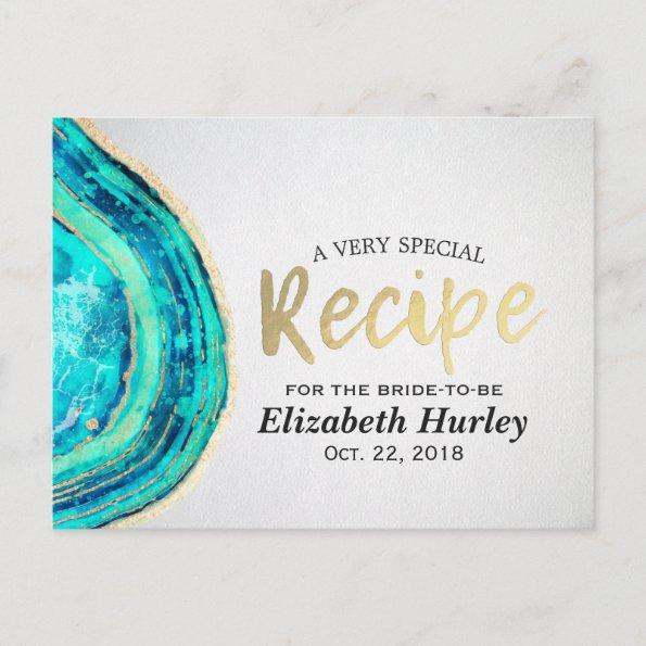 Bridal Shower Recipe Teal & Gold Agate Geode Slice Invitation PostInvitations