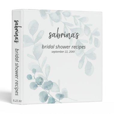 Bridal Shower Recipes Dusty Blue Watercolor 3 Ring Binder