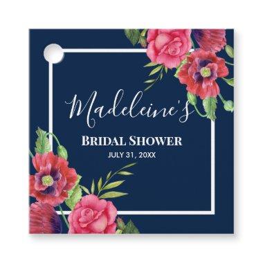 Bridal Shower Red and Pink Flowers Dark Navy Favor Tags