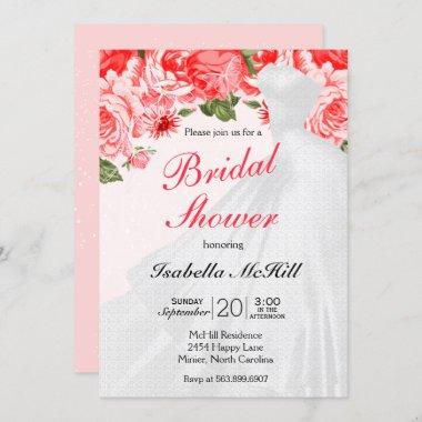 Bridal Shower - Red Botanical Flowers Invitations
