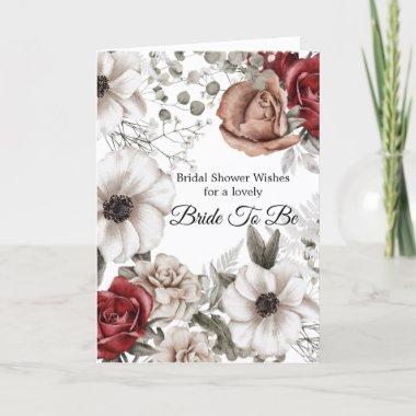 Bridal Shower Red Bronze Roses Flowers Watercolor Invitations