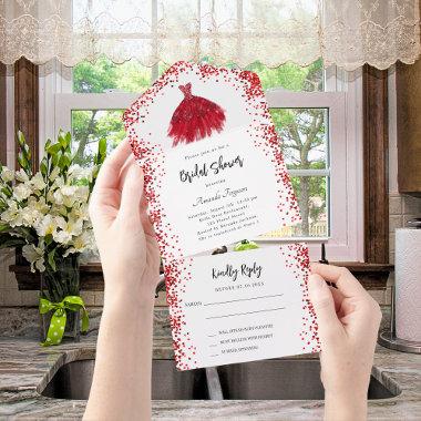 Bridal Shower red dress white RSVP All In One Invitations