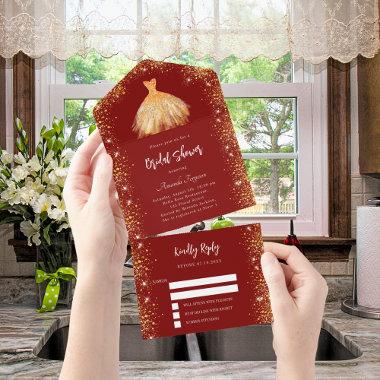 Bridal Shower red gold dress glitter RSVP All In One Invitations