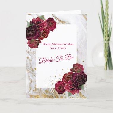 Bridal Shower Red Roses Gold Marble Invitations