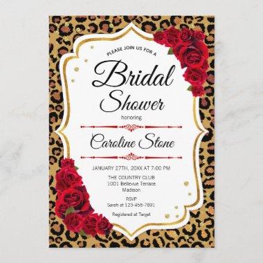 Bridal Shower - Red Roses Leopard Print Invitations