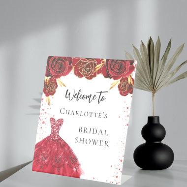Bridal Shower red white dress flowers welcome Pedestal Sign