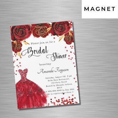 Bridal Shower red white dress roses flowers luxury Magnetic Invitations