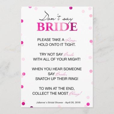 Bridal Shower Ring Game | Pink Magenta Confetti Invitations
