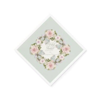 Bridal Shower Romantic Wreath Rose Floral Blossoms Paper Napkins