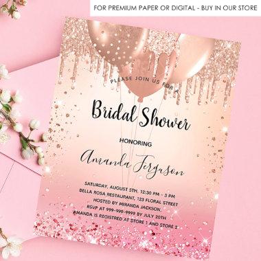 Bridal Shower rose blush glitter budget Invitations Flyer