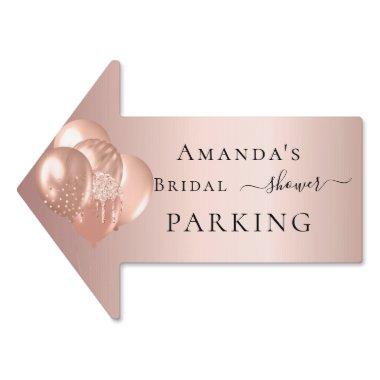 Bridal Shower rose gold balloons name arrow Sign