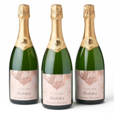 rose gold blush balloons fun Sparkling Wine Label
