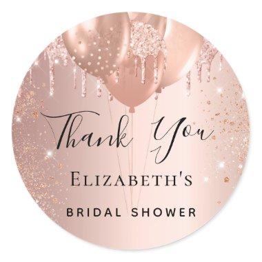 Bridal Shower rose gold blush balloons Thank You Classic Round Sticker