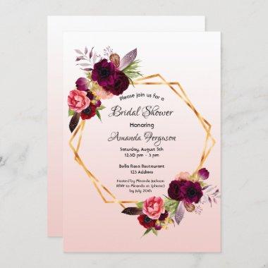 Bridal shower rose gold blush floral geometric Invitations