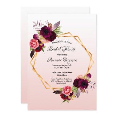 Bridal shower rose gold blush floral geometric Invitations