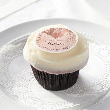 Bridal Shower rose gold blush glitter balloons Edible Frosting Rounds