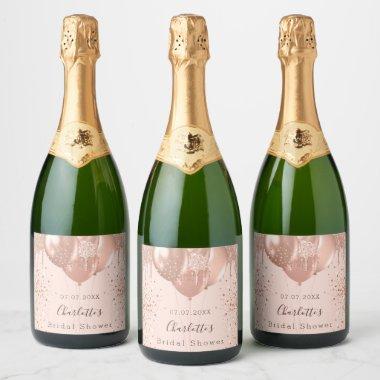 Bridal Shower rose gold blush glitter balloons fun Sparkling Wine Label