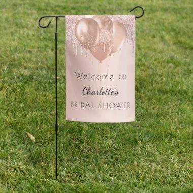 rose gold blush glitter welcome Garden Flag