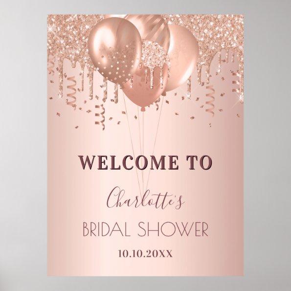 Bridal Shower rose gold blush glitter welcome Poster