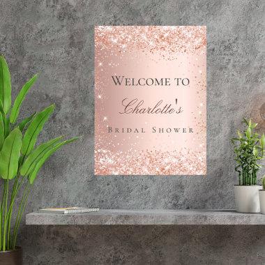 Bridal shower rose gold blush glitter welcome poster