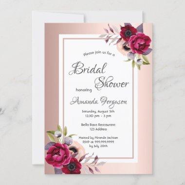 Bridal shower rose gold blush metallic floral Invitations