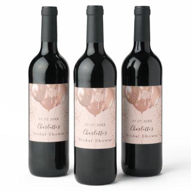 rose gold blush pink balloons fun Wine Label