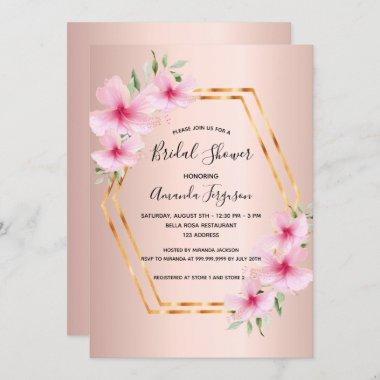 Bridal shower Rose gold blush pink flowers geo Invitations