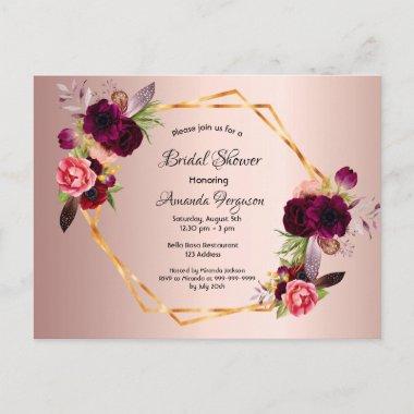 Bridal shower rose gold burgundy floral invitation postInvitations