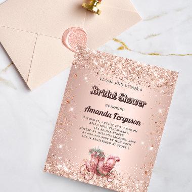 Bridal Shower rose gold carriage budget Invitations Flyer