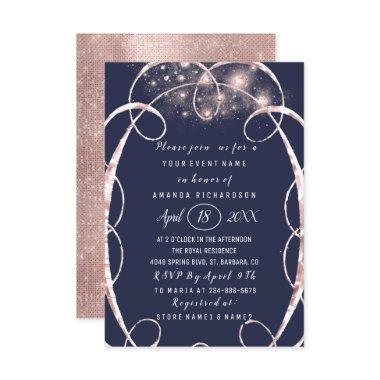 Rose Gold Confetti Blue Navy