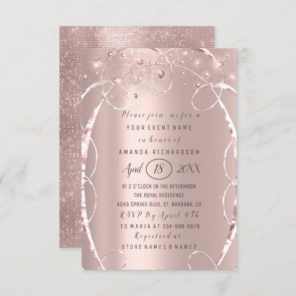 Bridal Shower Rose Gold Confetti Sweet 16th Invitations