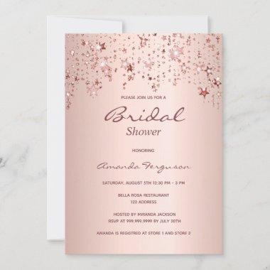 Bridal Shower rose gold copper dripping stars Invitations