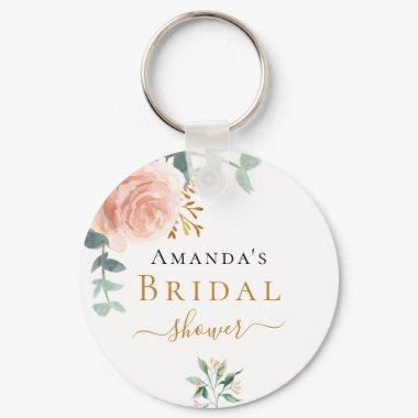 Bridal Shower rose gold floral eucalyptus favor Keychain