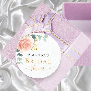 Bridal Shower rose gold floral eucalyptus greenery Classic Round Sticker
